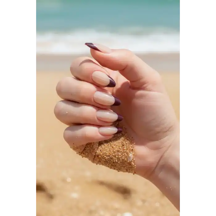 12li Krem Ve Bordo Renk Jel Görünümlü Takma Tırnak (Yapıştırıcılı)