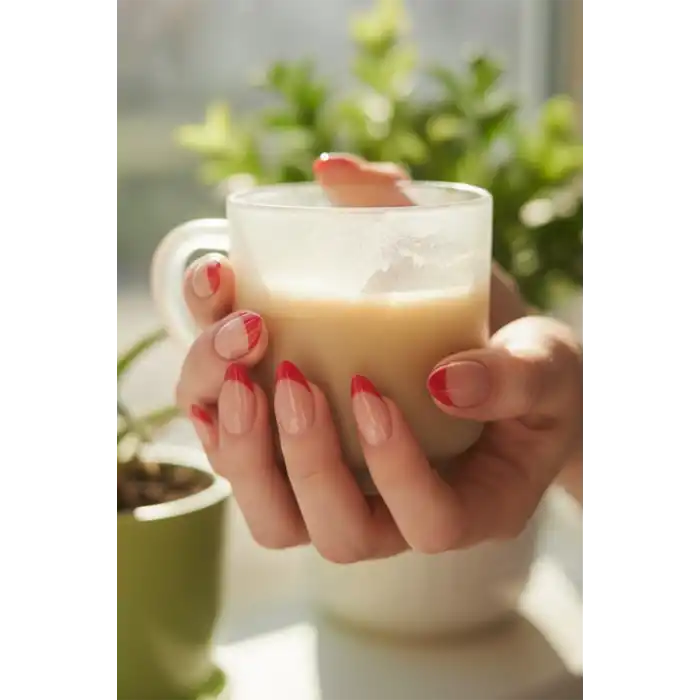 12li Krem Ve Turuncu Renk Jel Görünümlü Takma Tırnak (Yapıştırıcılı)