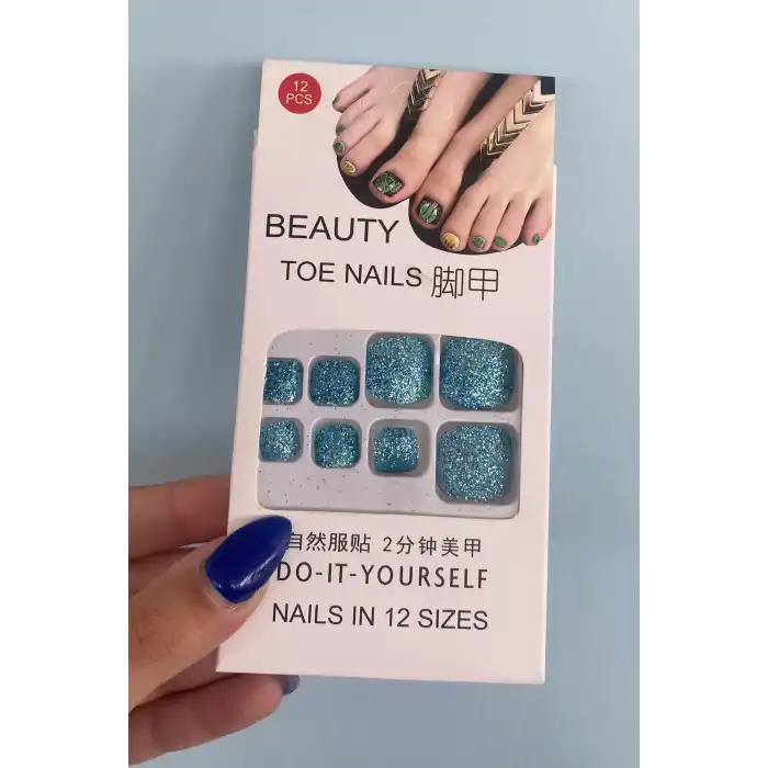 12li Mavi Renk Sim Detaylı Ayak Takma Tırnak Seti