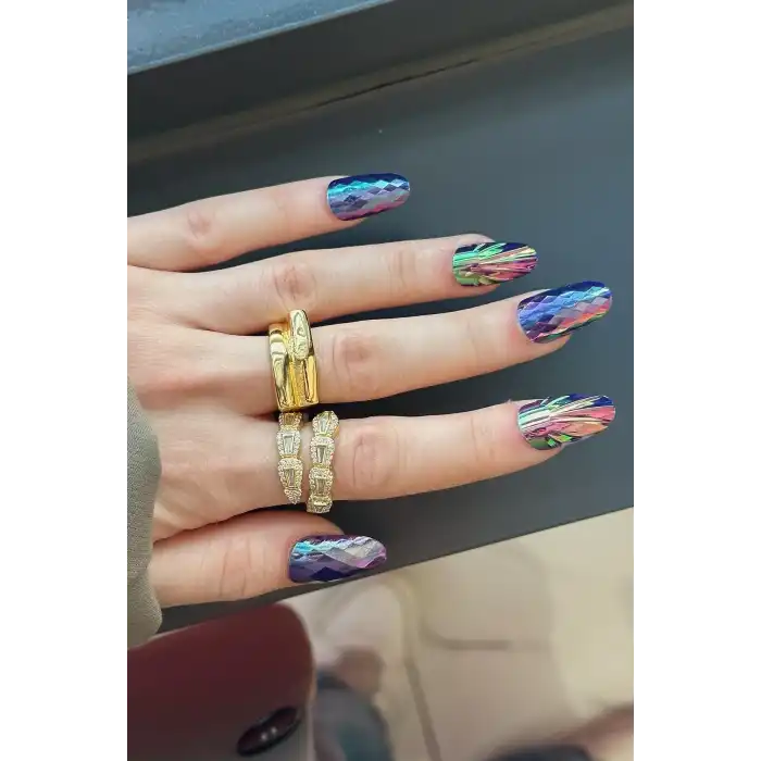 12li Mor Renk Karışık Figürlü Jel Görünümlü Takma Tırnak Set (Yapıştırıcılı)