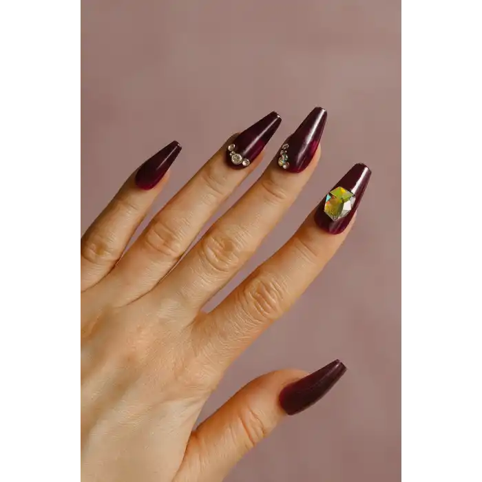 12li Mor Renk Taş Detaylı Takma Tırnak (Yapıştırıcılı)