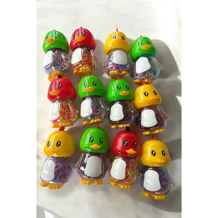 12li Ördek Figürlü Karışık Renk Kutu Perma Lastik Toka Set