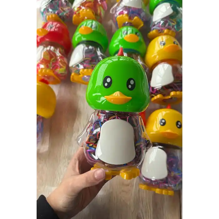 12li Ördek Figürlü Karışık Renk Kutu Perma Lastik Toka Set