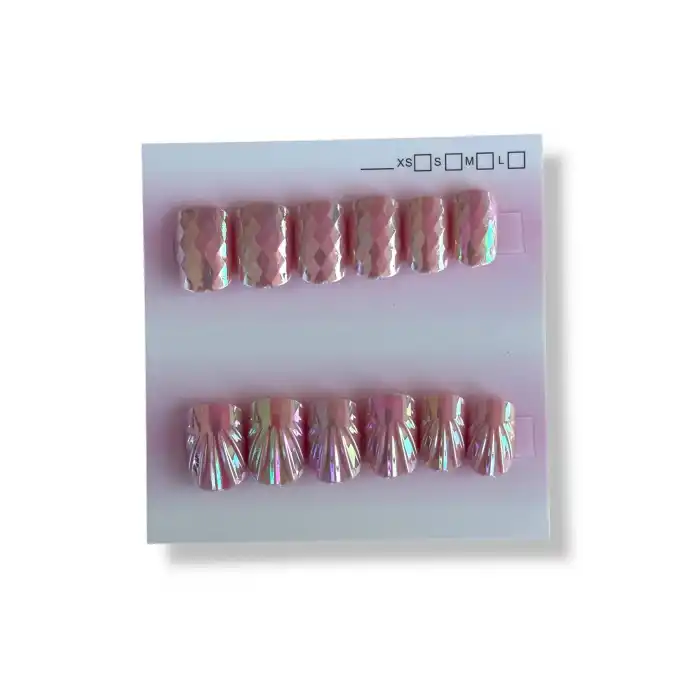 12li Pembe Renk Karışık Figürlü Jel Görünümlü Takma Tırnak Set (Yapıştırıcılı)