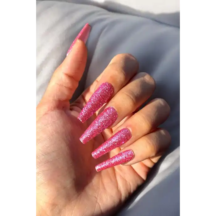 12li Pembe Renk Sim Detaylı Takma Tırnak (Yapıştırıcılı)