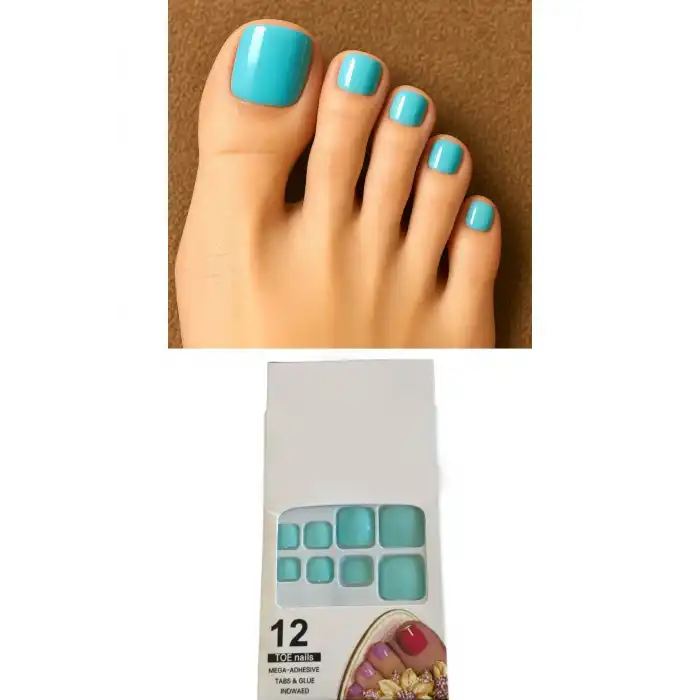 12li Turkuaz Renk Takma Tırnak Set (Yapıştırıcılı)