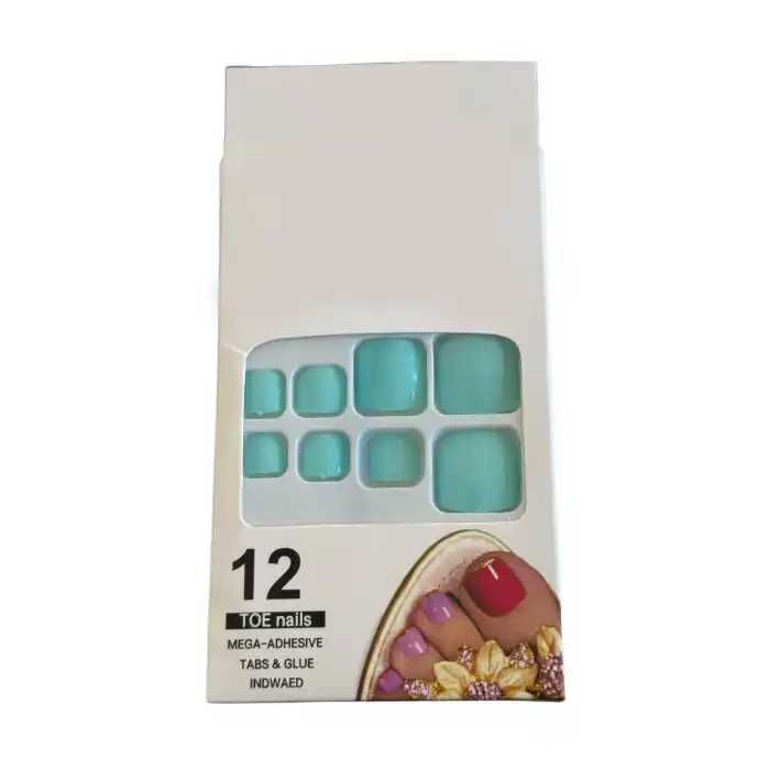 12li Turkuaz Renk Takma Tırnak Set (Yapıştırıcılı)