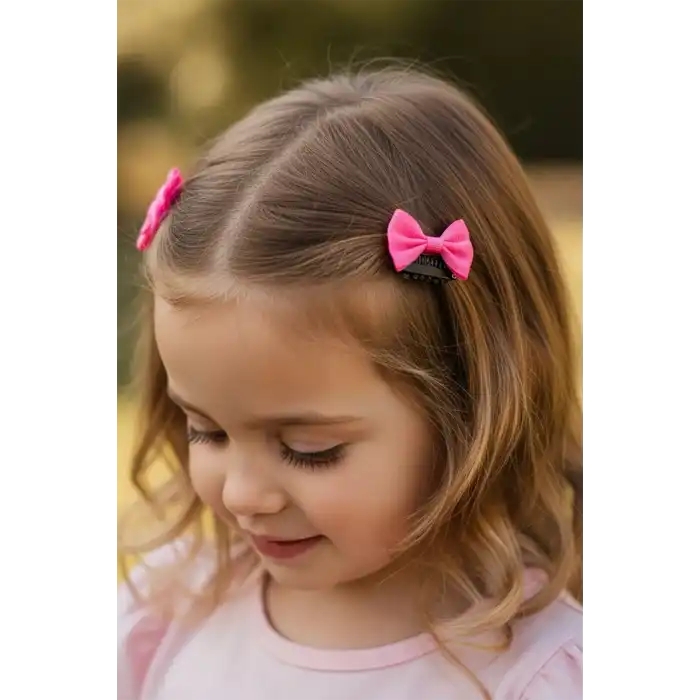 2li Fuşya Renk Kurdele Figürlü Saçsız Bebek Tokası