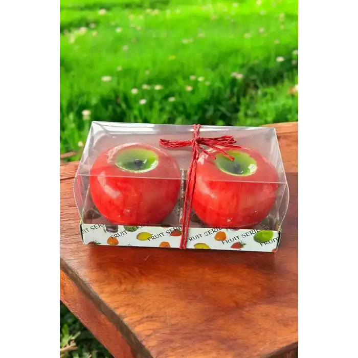 2li Kırmızı Renk Elma Figürlü Dekoratif Mum