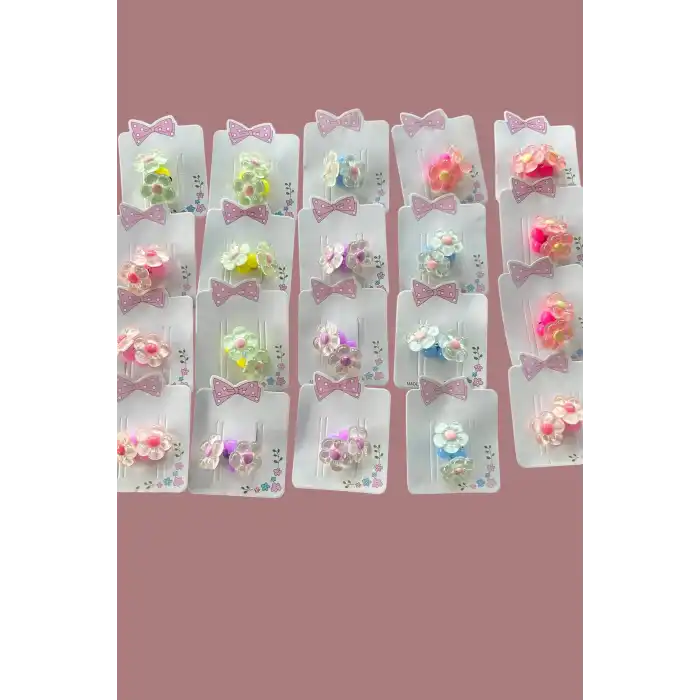 20li Karışık Renk Çiçek Figürlü Çocuk Lastik Toka Set