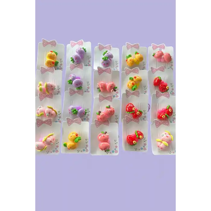 20li Karışık Renk Meyve Figürlü Çocuk Lastik Toka Set