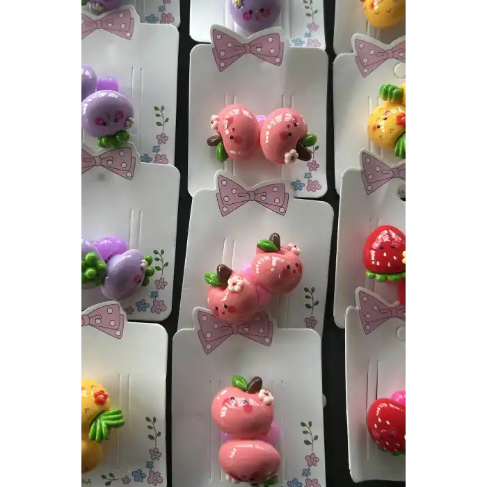 20li Karışık Renk Meyve Figürlü Çocuk Lastik Toka Set