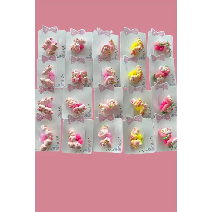 20li Karışık Renk Tavşan Figürlü Çocuk Lastik Toka Set