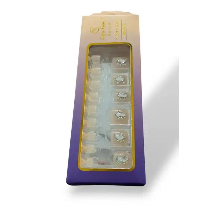 24 Adet Krem Renk Taş Detaylı Ayak Takma Tırnak (Yapıştırıcılı)