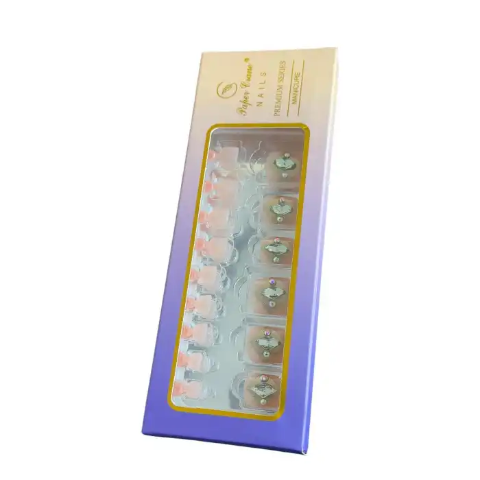 24 Adet Krem Renk Taş Detaylı Ayak Takma Tırnak (Yapıştırıcılı)