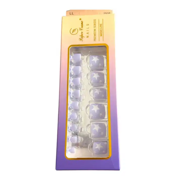 24 Adet Lila Renk Yıldız Figürlü Ayak Takma Tırnak (Yapıştırıcılı)