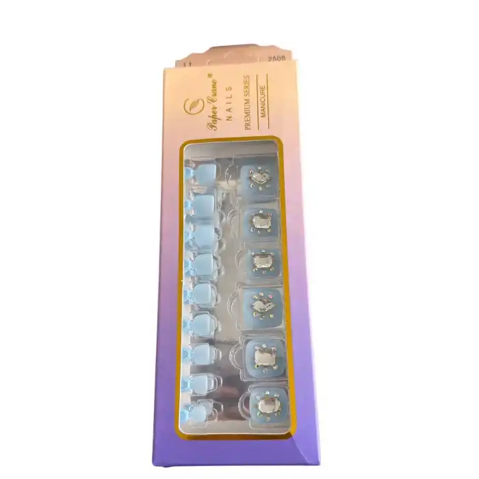 24 Adet Mavi Renk Taş Detaylı Ayak Takma Tırnak (Yapıştırıcılı)