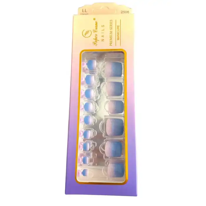 24 Adet Mavi Ve Pembe Renk Simli Ayak Takma Tırnak (Yapıştırıcılı)