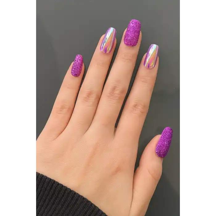 24lü Fuşya Renk Simli Ve Hologramlı Takma Tırnak (Yapıştırıcılı)