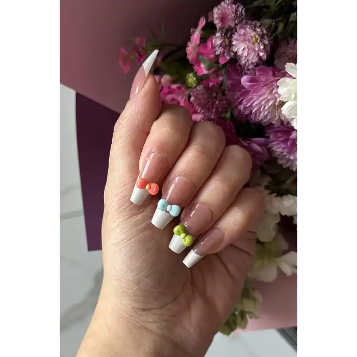 24lü Karışık Renk Kurdele Figürlü Takma Tırnak Set (Yapıştırıcılı)