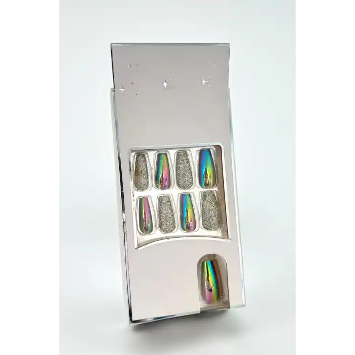 24lü Karışık Renk Simli Ve Hologramlı Takma Tırnak (Yapıştırıcılı)