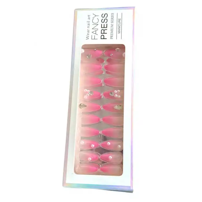 24lü Krem Ve Pembe Renk Takma Tırnak (Yapıştırıcılı)