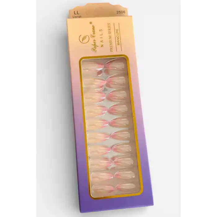 24lü Krem Ve Pembe Renk Takma Tırnak (Yapıştırıcılı)