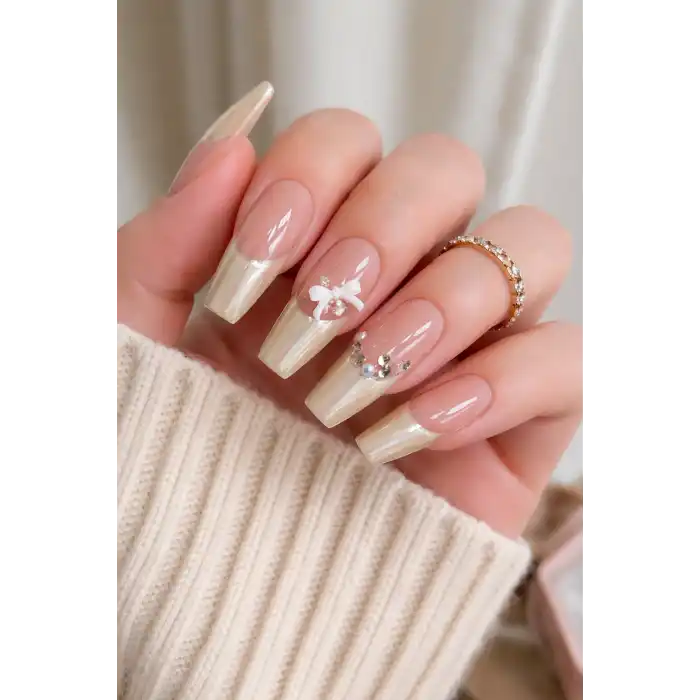 24lü Krem Ve Pudra Renk Takma Tırnak (Yapıştırıcılı)