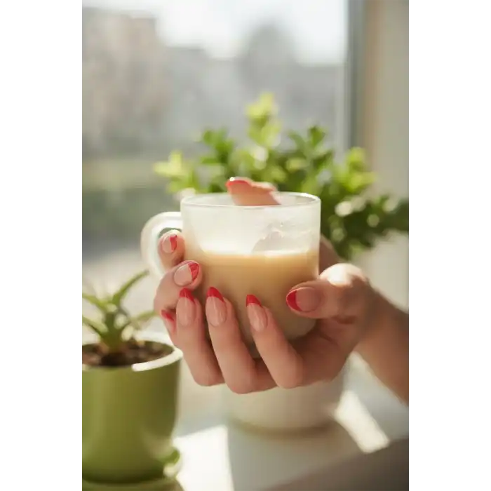 24lü Krem Ve Turuncu Renk Takma Tırnak (Yapıştırıcılı)