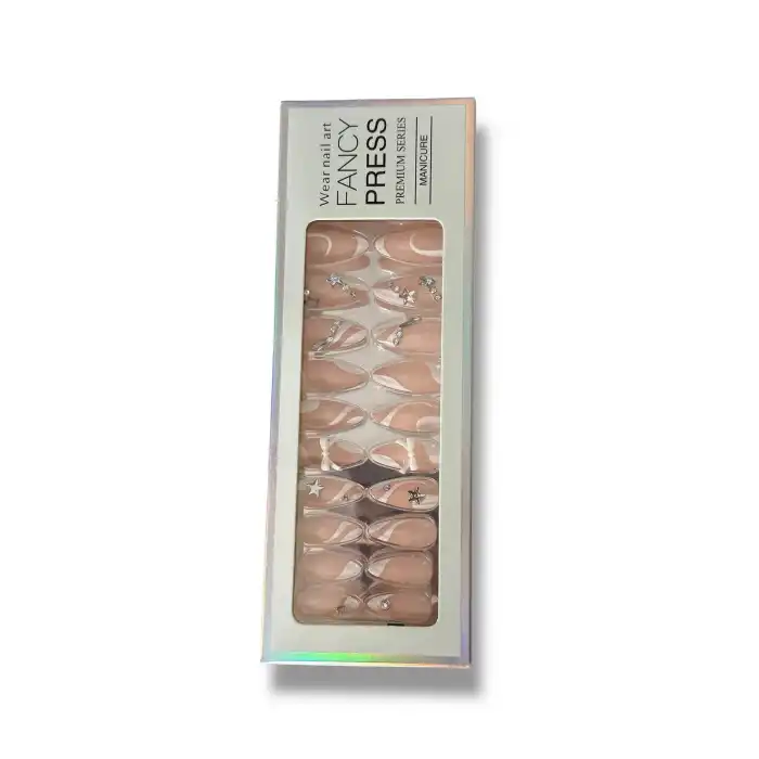 24lü Pudra Ve Beyaz Renk Jel Görünümlü Takma Tırnak (Yapıştırıcılı)