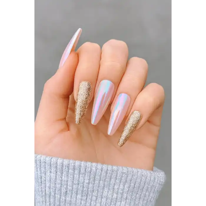 24lü Rose Renk Simli Ve Hologramlı Takma Tırnak (Yapıştırıcılı)