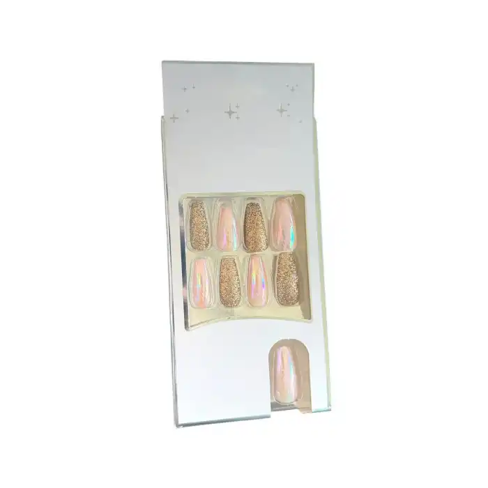 24lü Rose Renk Simli Ve Hologramlı Takma Tırnak (Yapıştırıcılı)