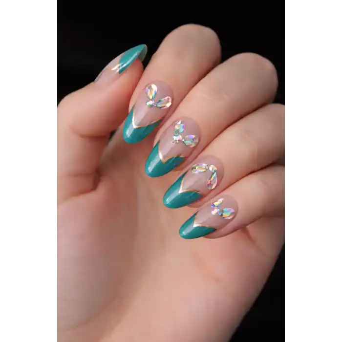 24lü Yeşil Ve Pudra Renk Jel Görünümlü Takma Tırnak (Yapıştırıcılı)