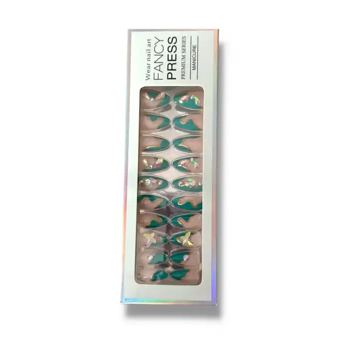 24lü Yeşil Ve Pudra Renk Jel Görünümlü Takma Tırnak (Yapıştırıcılı)