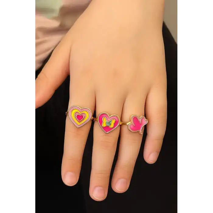 3lü Karışık Renk Çocuk Yüzük Set
