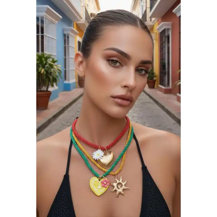 3lü Karışık Renk Ve Figürlü Tasarım Kolye