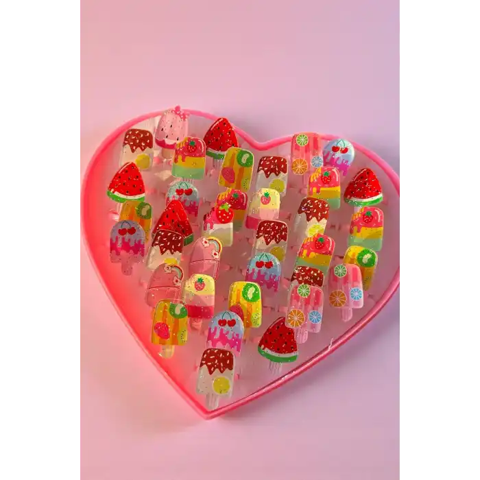36lı Karışık Renk Dondurma Figürlü Çocuk Yüzük Set