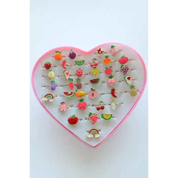 36lı Karışık Renk Karışık Figürlü Ayarlanabilir Çocuk Yüzük Set