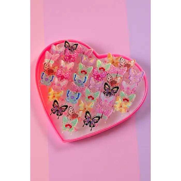 36lı Karışık Renk Kelebek Figürlü Çocuk Yüzük Set