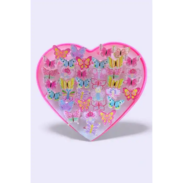 36lı Karışık Renk Kelebek Figürlü Çocuk Yüzük Set