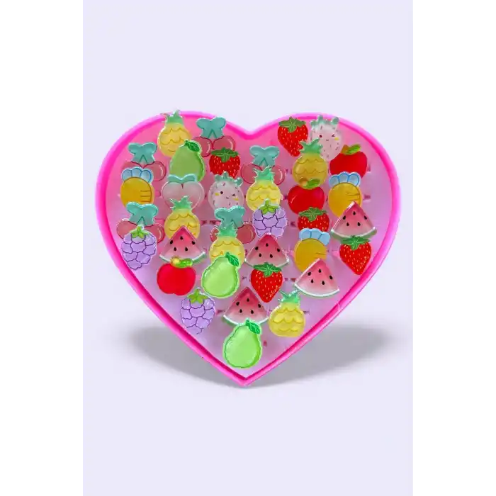 36lı Karışık Renk Meyve Figürlü Çocuk Yüzük Set