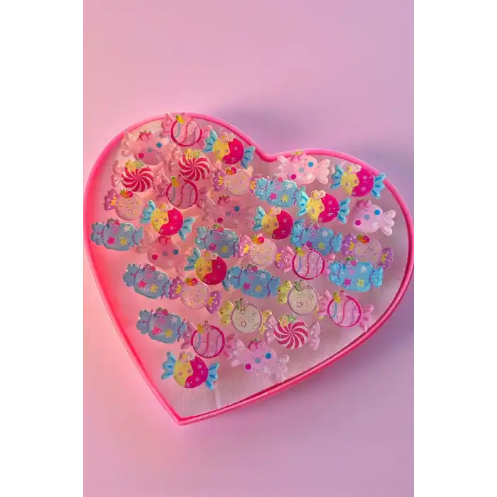 36lı Karışık Renk Şeker Figürlü Çocuk Yüzük Set