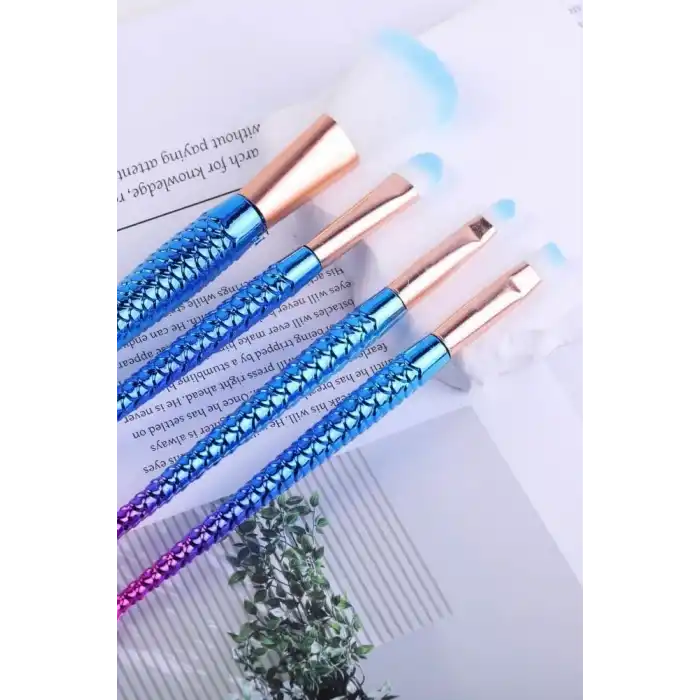 4lü Mavi Ve Pembe Renk Balık Kuyruğu Figürlü Makyaj Fırçası Set