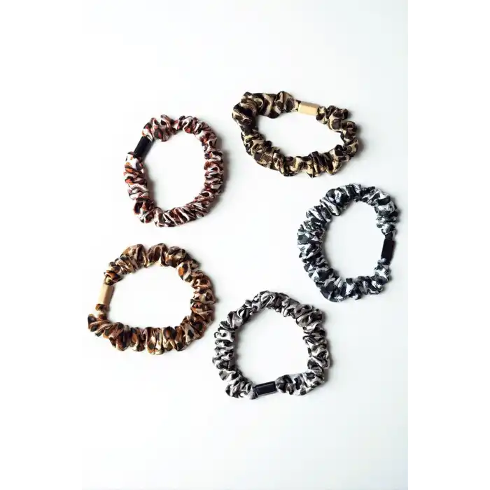 5li Karışık Renk Leopar Desenli Lastik Toka Set