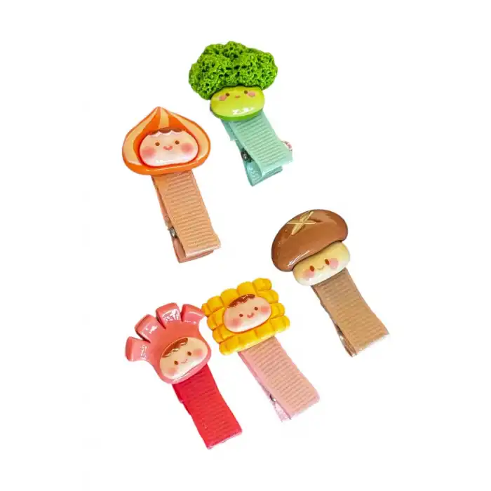 5li Karışık Renk Sebze Figürlü Yan Toka Set