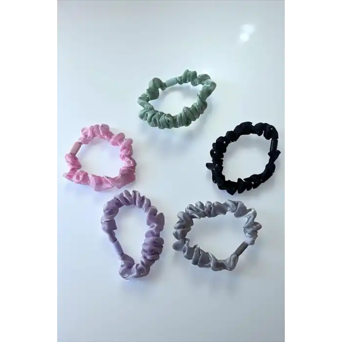 5li Karışık Renk Taş Detaylı Lastik Toka Set