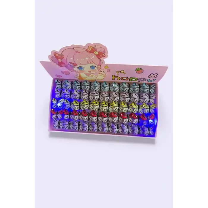 50 Adet Kelebek Figürlü Işıklı Yüzük Set