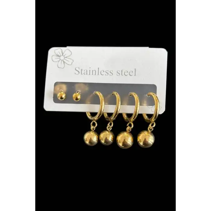 6lı Altın Renk Çelik Küpe Set