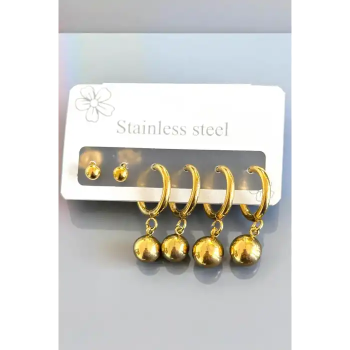 6lı Altın Renk Çelik Küpe Set