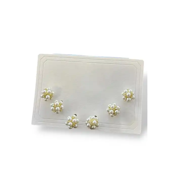 6lı Altın Renk İnci Detaylı 14k Altın Kaplama Küpe et